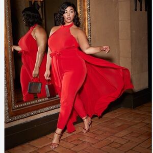 Gabrielle Union x Fashion to Figure Chiffon Overlay Jumpsuit - Red (Size 3)